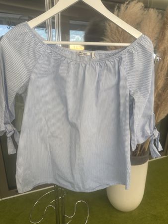 Rich&Royal Off-Shoulder Bluse, Gr. 36, Hellblau gestreift