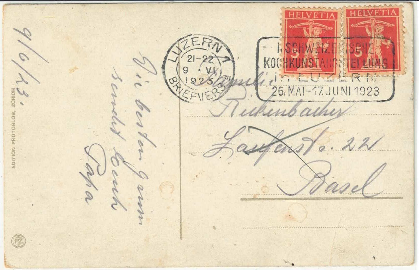 Ansichtskarten: Luzern - Hotel Schweizerhof, Boot - Litho – Gebraucht aus Ettingen von Kartenplanet 1