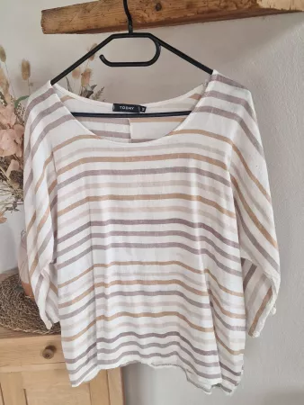 Damen Oberteil Today gestreift beige weiss braun Gr. M