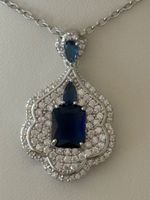 Luxus Elegante Zirkonia Kette Farbe : Silber weiss Blau