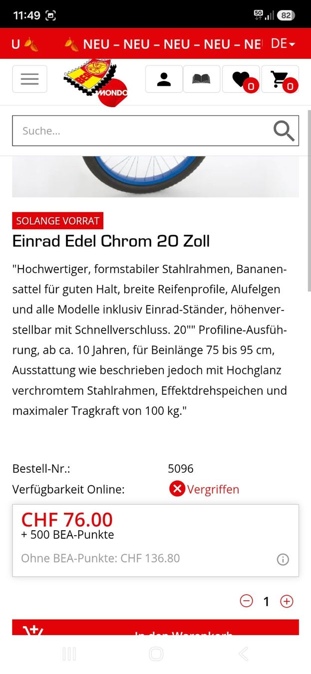 Biciclette: Einrad 20 Zoll – Usato da Walenstadt venduto da ema_2tln 2