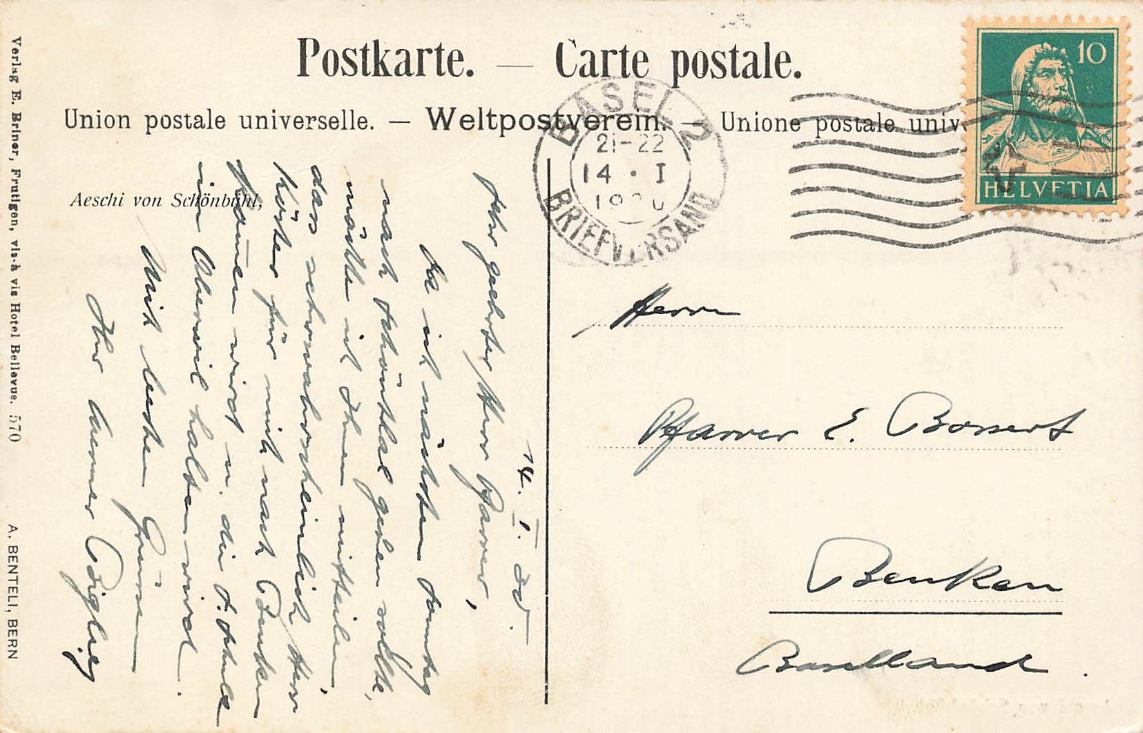 Cartoline postali: Aeschi von schönbühl – Usato da Biasca venduto da Blenio71 1