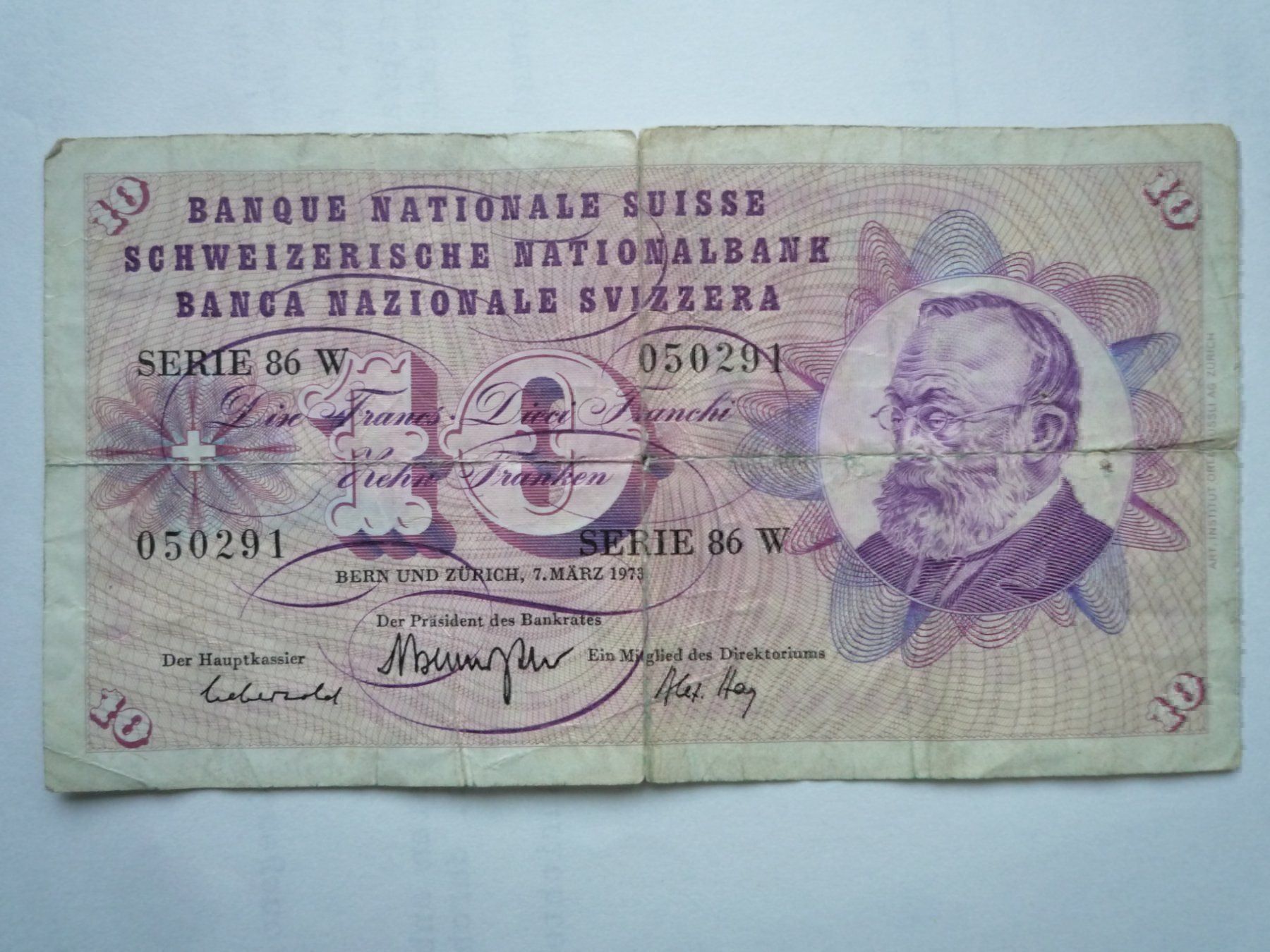 Banconote: 10 Franken Note, 7. März 1973 – Usato da Rafz venduto da Sonnenblume305 1