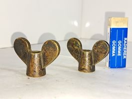 2 antike Messing Flügelmuttern 3/8", L5.3cm(LOT684#NSH6)