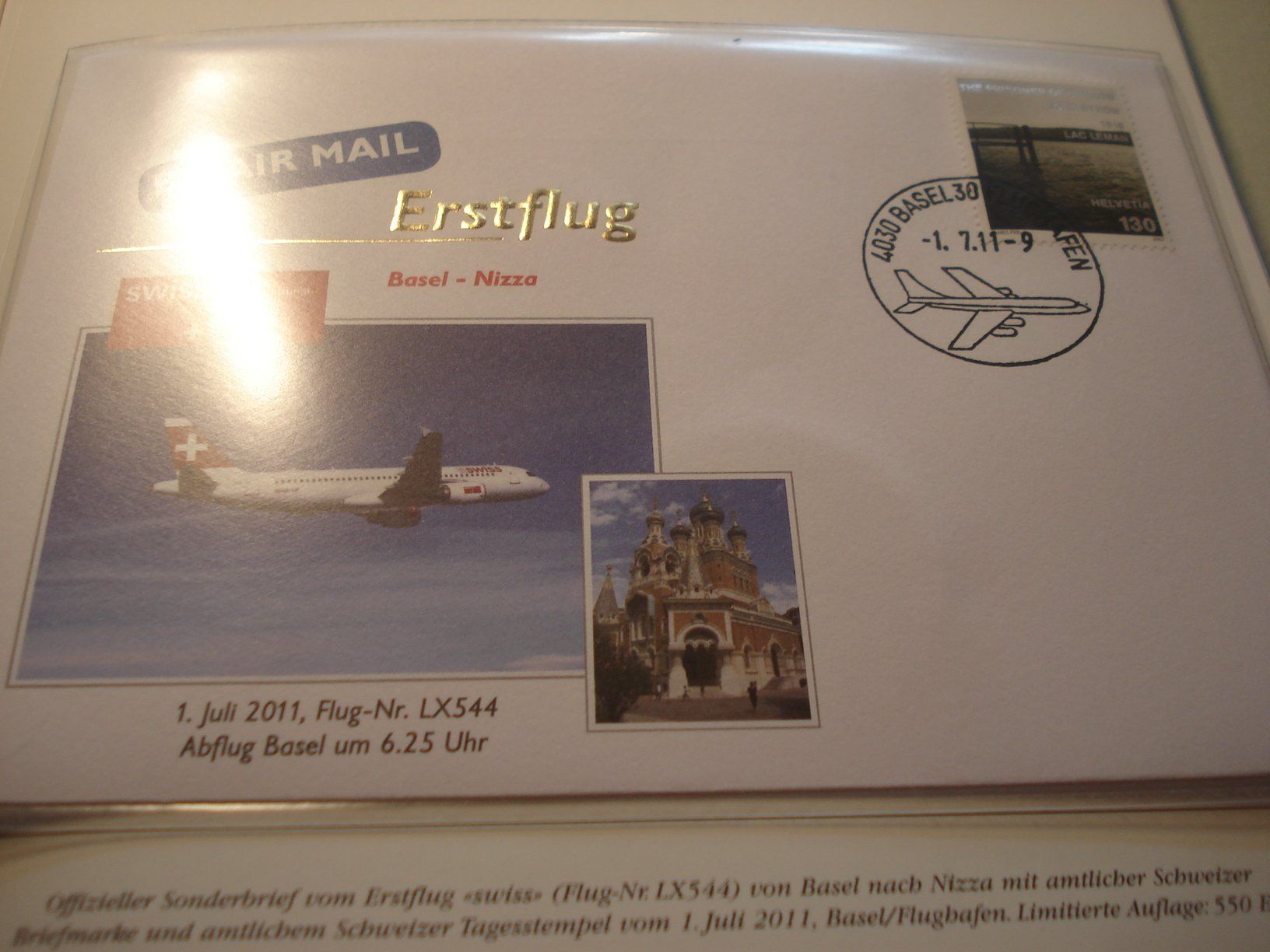 Alle Briefmarken: Brief Erstflug Swiss, 2011, Basel-Nizza – Gebraucht aus Niederwil AG von morostahu