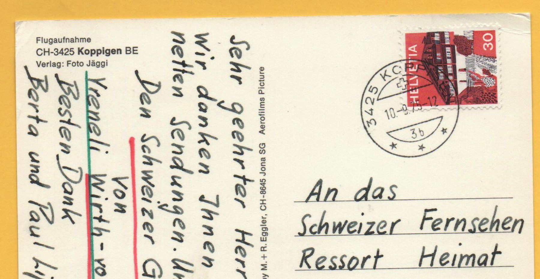 Ansichtskarten: KOPPIGEN BE Flugaufnahme – Gebraucht aus Jona von philajona 1