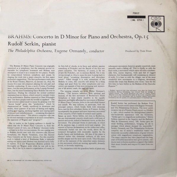 Schallplatten: Brahms/Serkin/Ormandy/PO: Piano Concerto No. 1 LP – Neu (gemäss Beschreibung) aus Steinhausen von Vilivinili 1