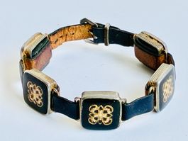 Antikes Armband aus Metall / Leder / Onyx