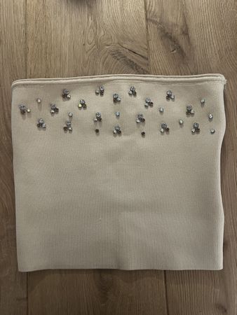 Zara Top Gr. M Beige Strass Glitzer Sommer Party elegant chi