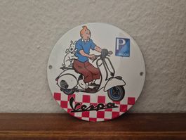 Emailschild Vespa Roller Tim & Struppi Garage Emaille Schild