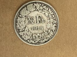 SVIZZERA 1/2  FR MONETA IN ARGENTO 1914 usata - circolata