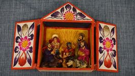 Mexikanische Weihnachtskrippe handbemalt Holz Vintage