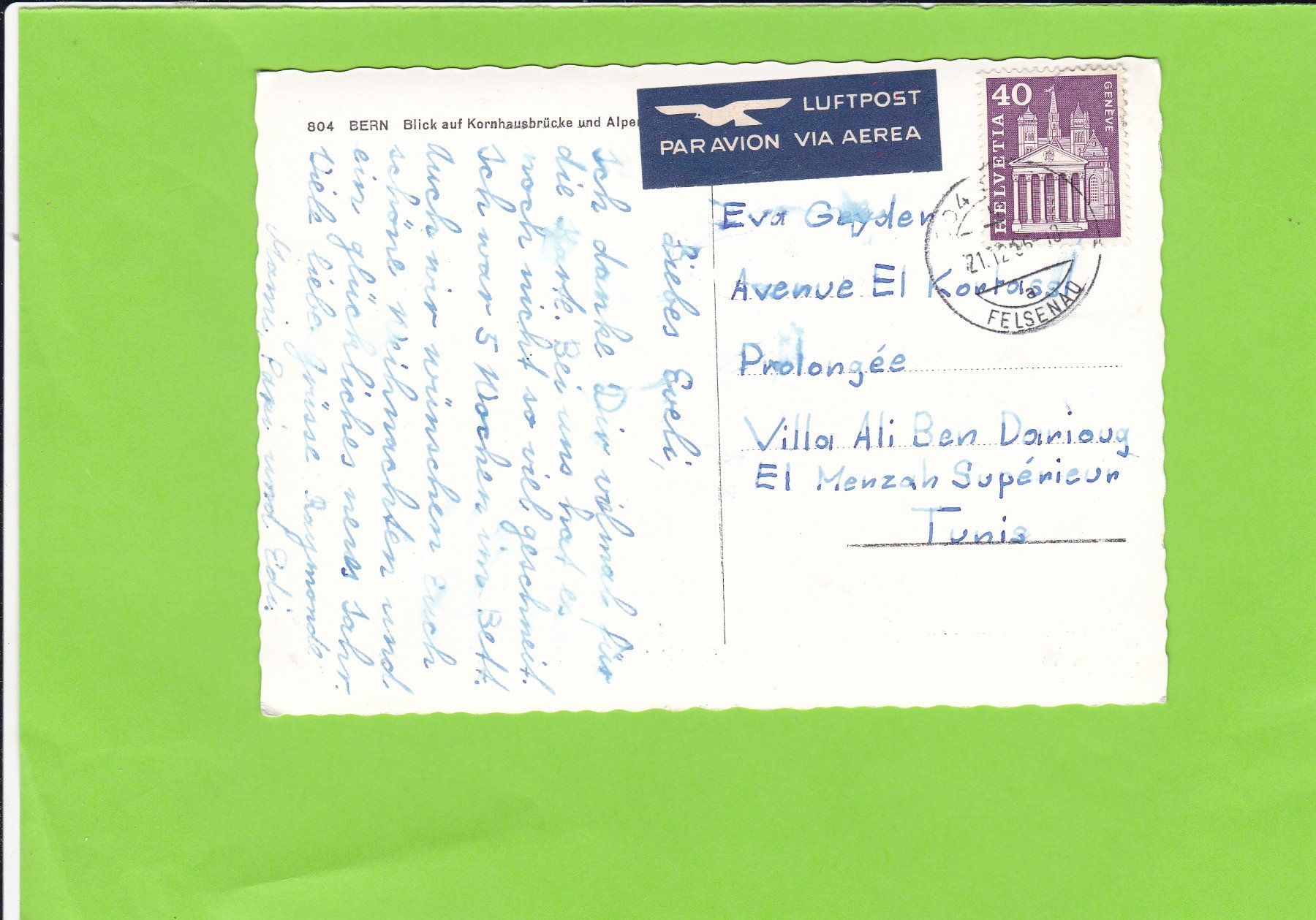 Cartoline postali: Bern-Blick auf Kornhausbrücke – Usato da St. Peterzell venduto da neckertal 1