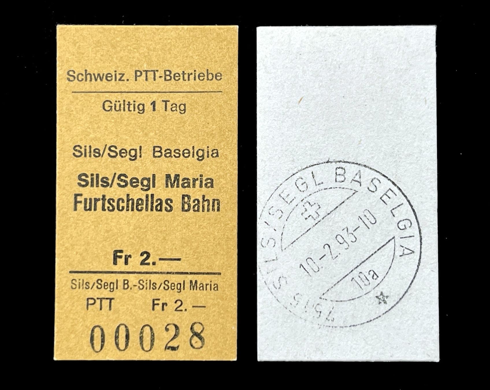 Biglietti: Sils Baselgia Sils Maria Postauto Edmondsonsches Billett – Usato da Bern venduto da AWiBe