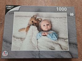Globo Puzzle, Baby und Welpe
