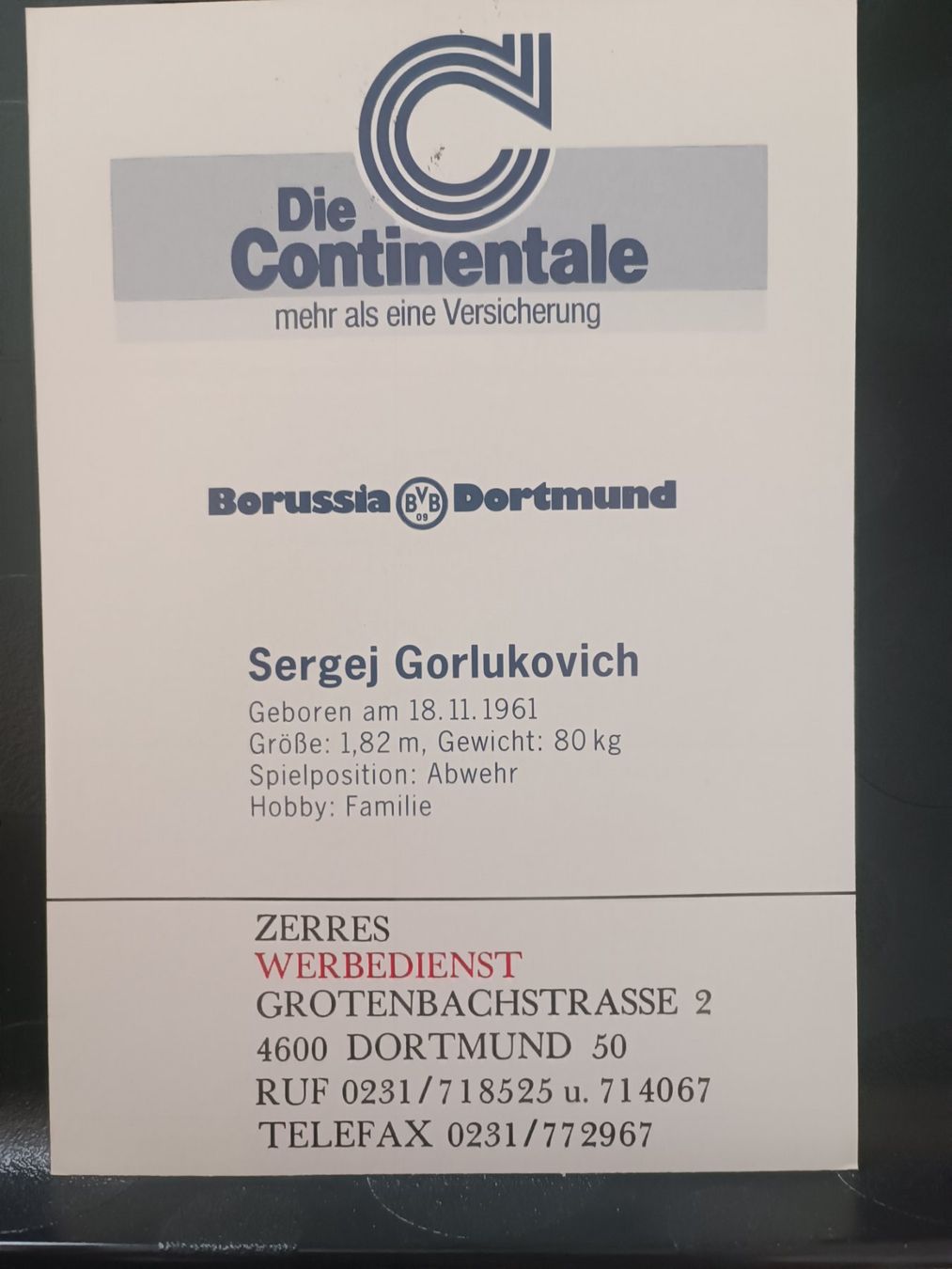 Autografi: Sergej Gorukovich - BVB - Handsignierte alte Karte – Usato da Menziken venduto da Artographs 1