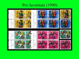"Pro Juventute" Vollstempel-Serie mit Viererblöcken (1990)