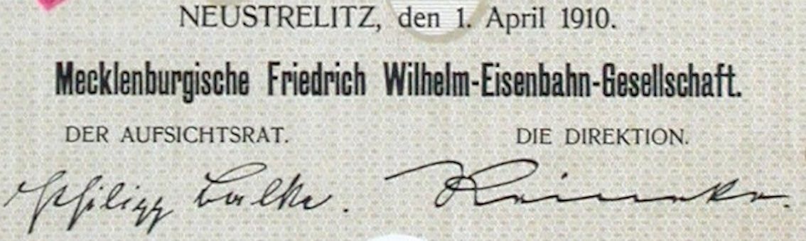 Documenti: Mecklenburgische Friedrich-Wilhelm-Eisenbahn-Ges. - 1910 – Usato da Solothurn venduto da Sgasche 1