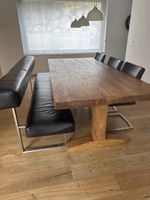 Holztisch massiv mit 3 Lederstühlen und Lederbank