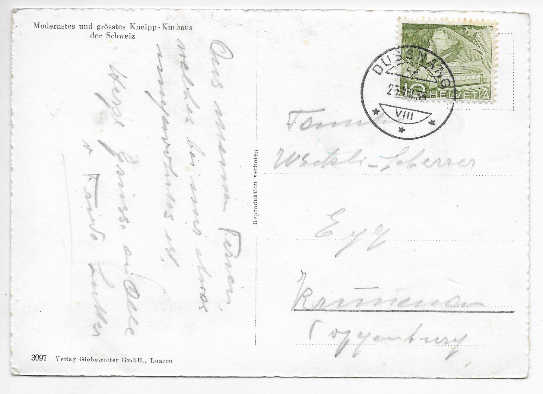 Cartoline postali: Kneipp-Kurhaus Dussnang – Usato da Hefenhofen venduto da Richsalz 1