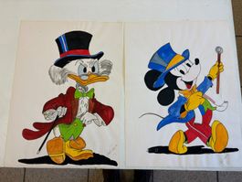 2 Zeichnungen Disney-Figuren von 1982 signiert