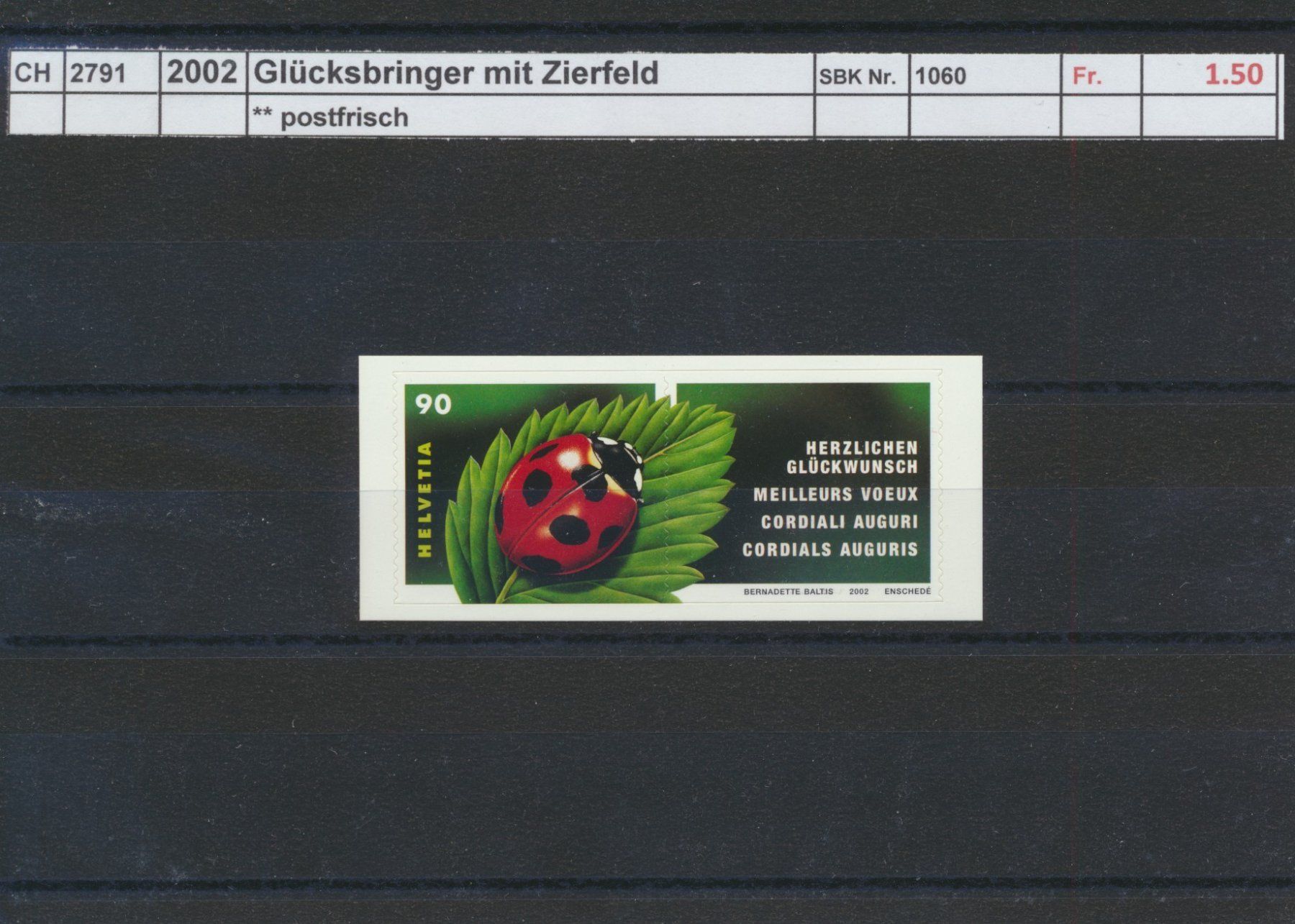 Tutti i francobolli: 2002 "Glücksbringer mit Zierfeld", ** postfrisch – Nuovo (secondo la descrizione) da Winterthur venduto da Zupogeru