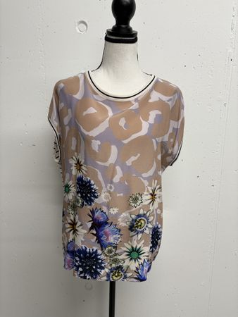 Marc Cain Shirt Seide Baunwolle Gr. 44 Bluse weiss blau