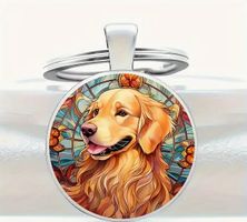 SCHLÜSSELANHÄNGER GOLDEN RETRIEVER, LEGIERUNG,GLAS,NEU