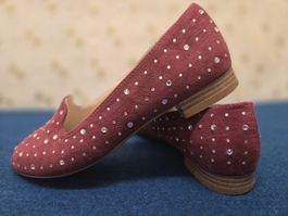 Bordeaux rote Herbst-Ballerinas mit Pünktchen, Grösse 38