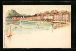 Litho Lugano, Ortsansicht mit Schiffen a