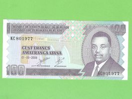 Burundi 100 Francs Schein 2006, neuwertig, Top Zustand!