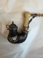 Antique Swiss pipe with cow motif and metal lid old