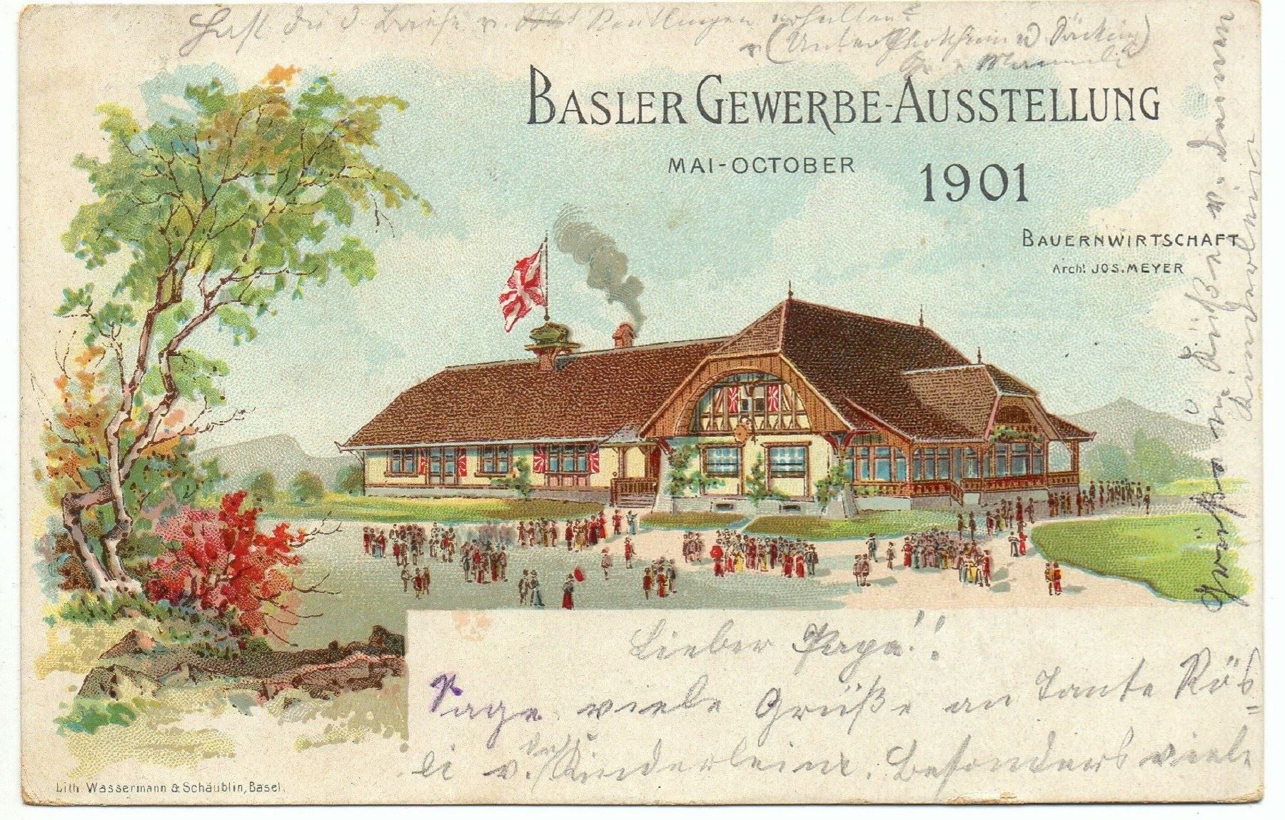 Cartoline postali: Litho BASEL Gewerbe-Ausstellung 1901 – Usato da Jona venduto da philajona