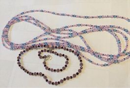 Schmuckset: Halskette und Armband Perlen rosa blau lila