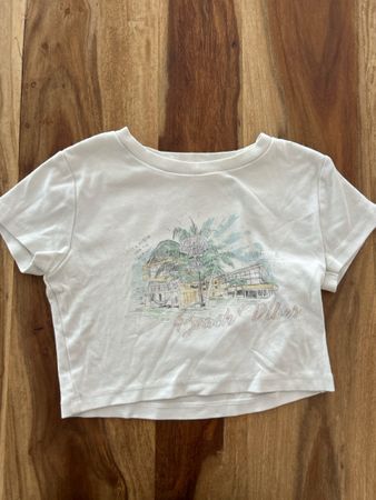 T-Shirt weiss mit Beach Motiv kurz geschnitten Grösse S