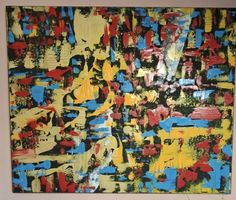 Gemälde, Gold, Rot, Blau, Gelb,handmade 70×86