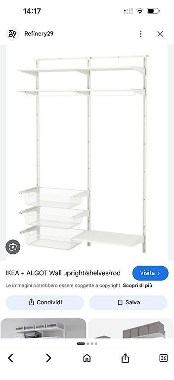 Scaffali:  IKEA  ALGOT WALL/UPRIGHT/ SHELVES   – Usato da Melide venduto da cla_g5fs