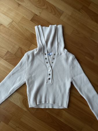 Zara Strickoberteil mit Knöpfen, Creme, S