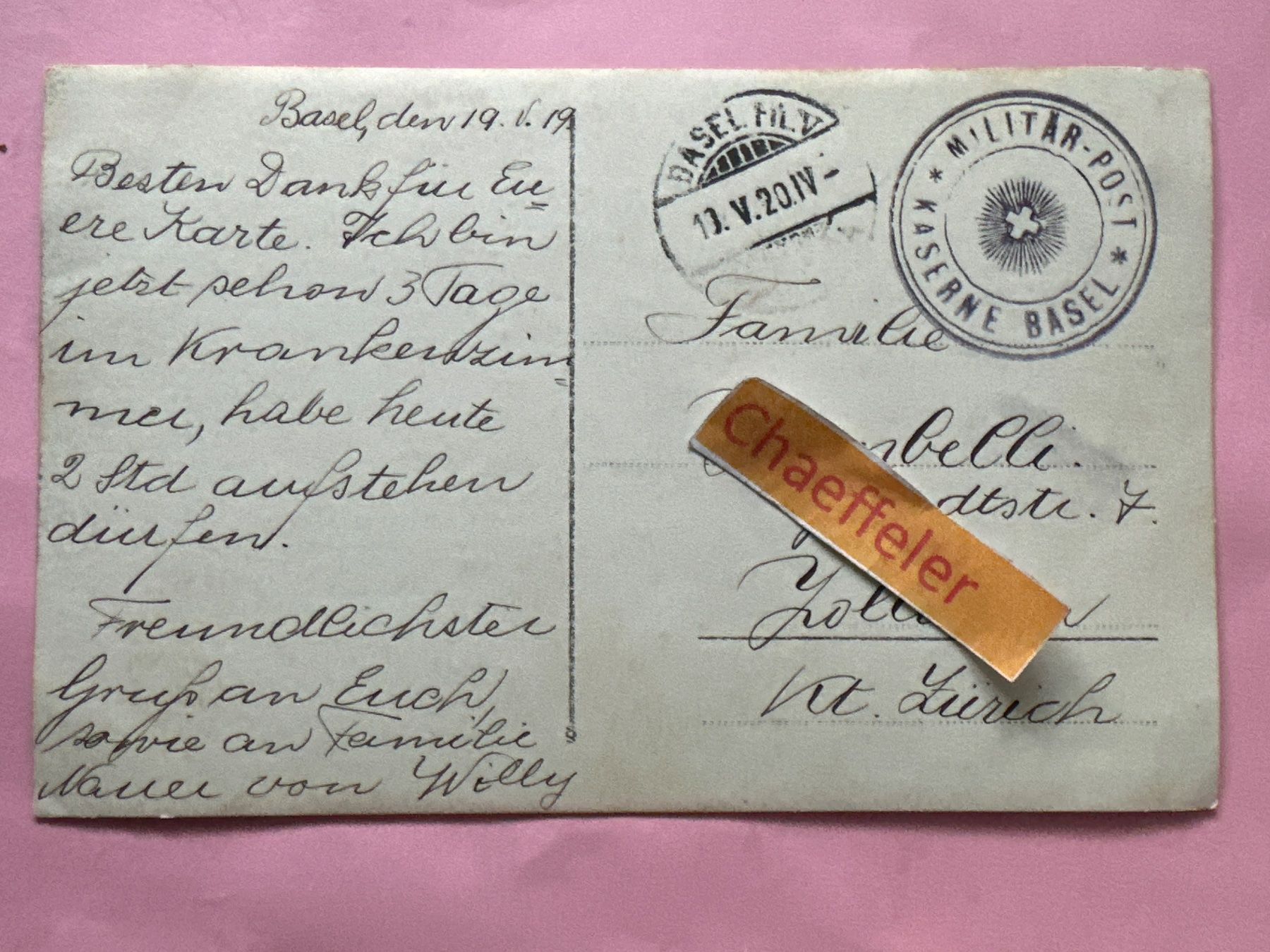 Cartes postales: 1920 Militär-Postkarte aus Basel – D'occasion à Zürich par Chaeffeler 1