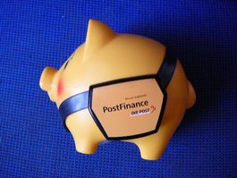 Sparschwein gelb PostFinance mit Schlüssel Original neu