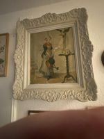 Antikes Gemälde, signiert, mit Stuckrahmen