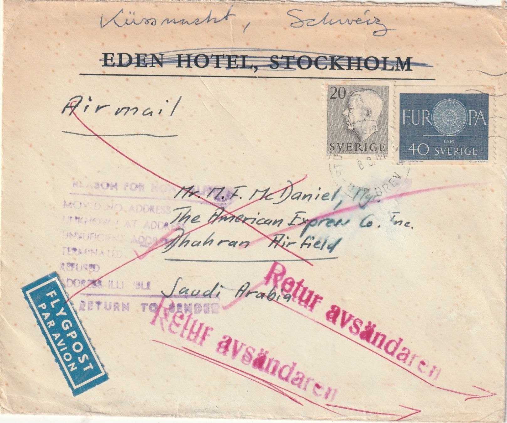Tous les timbres: Flugpost Schweden - Saudi Arabien 1962 – D'occasion à Rorschacherberg par fratovi2