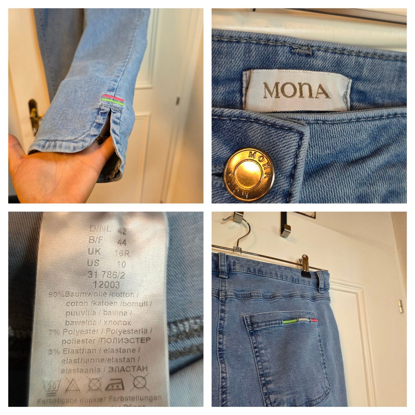 Jeans: MONA Damen Jeans Gr. 42 Hellblau Stretch Schlitz Bein – Usato da Wald ZH venduto da CapLux 6