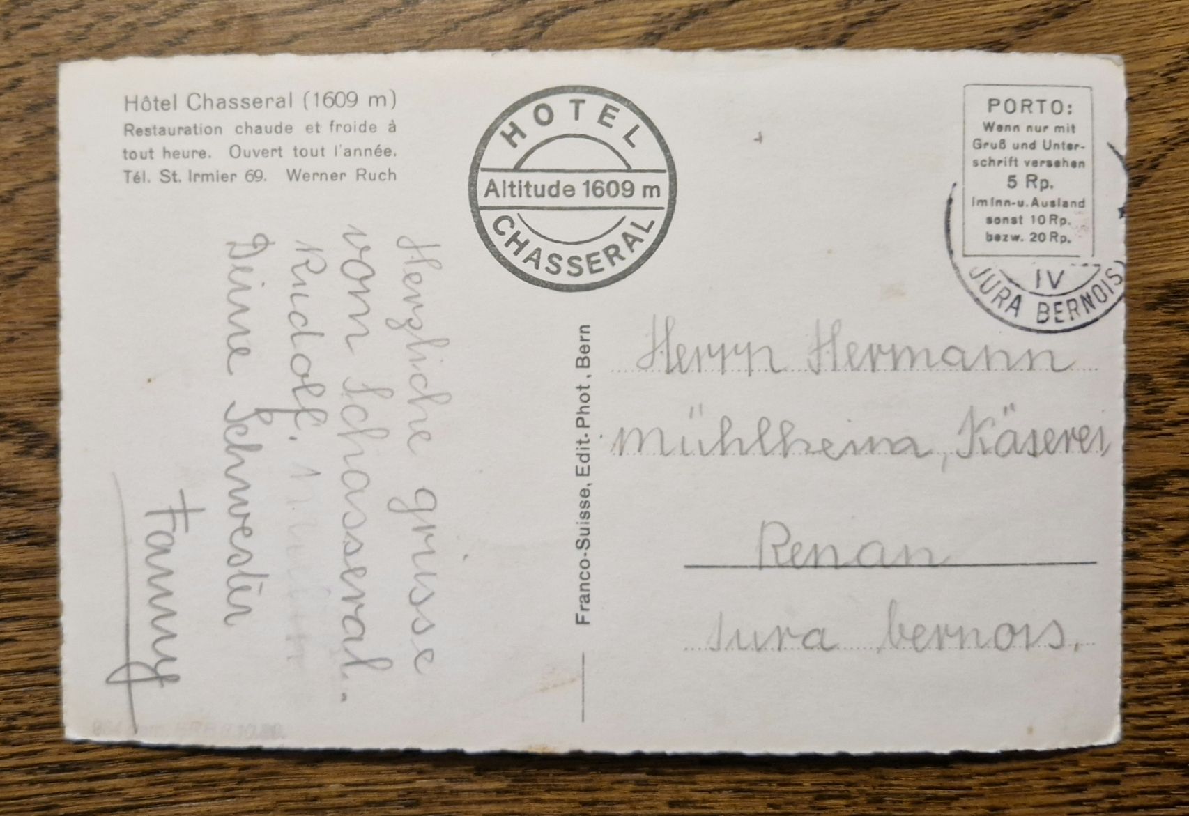 Cartoline postali: Hotel Chasseral mit Hotelstempel – Usato da Ebikon venduto da Donar50 1