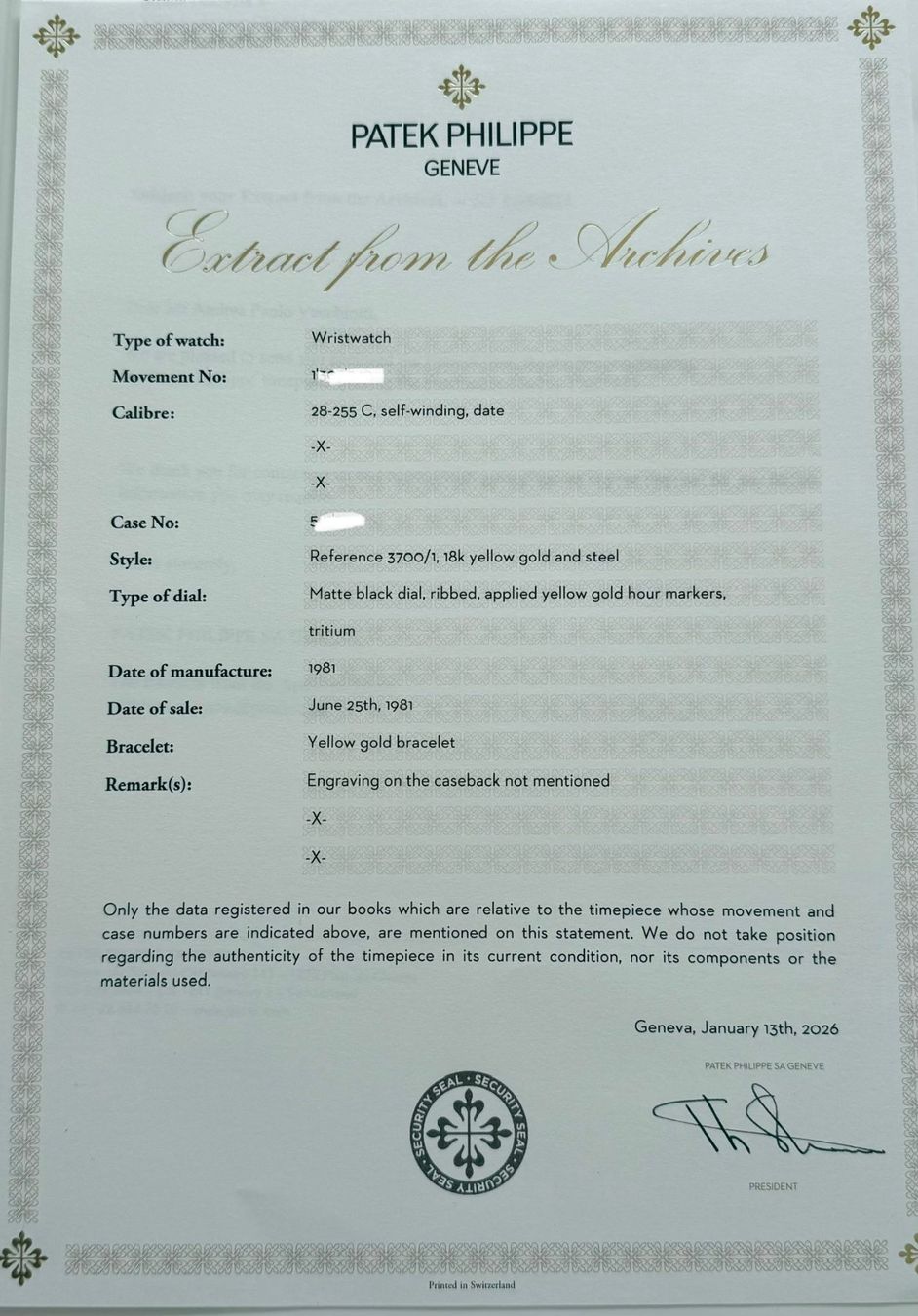 Patek Philippe Orologi: Patek Philippe Nautilus Jumbo Ref. 3700/1 Service Extract – Usato da Lugano venduto da Superstudiolugano 9