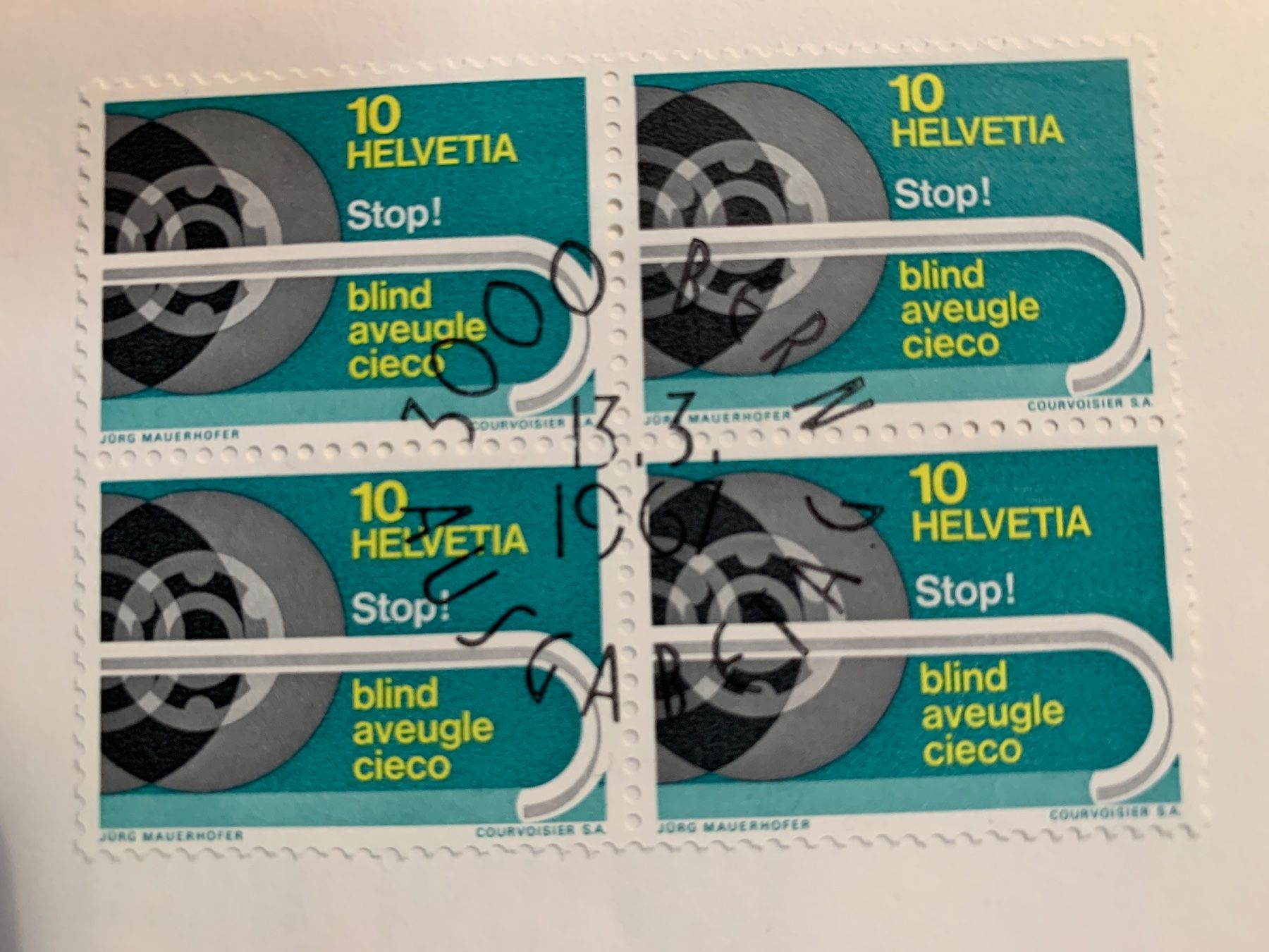 Tutti i francobolli: FDC 1967 Blindenstock 40 Rappen gestempelt – Usato da Ibach venduto da lisch3 3