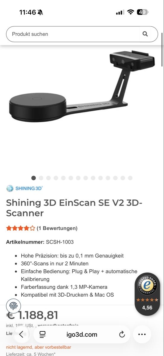 3D Drucker: Shining 3D EinScan SE V2 3D Scanner mit Zubehoer – Neu (gemäss Beschreibung) aus Wynau von Ziegler_Secondhand 5