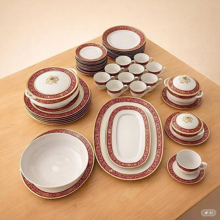 Set di piatti: Langenthaler Tafelservice Château Goldrand rot – Usato da Bützberg venduto da Jolikoelli62 2