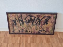Wandbild Batik Motiv tanzende Figuren gerahmt 78x41x3cm