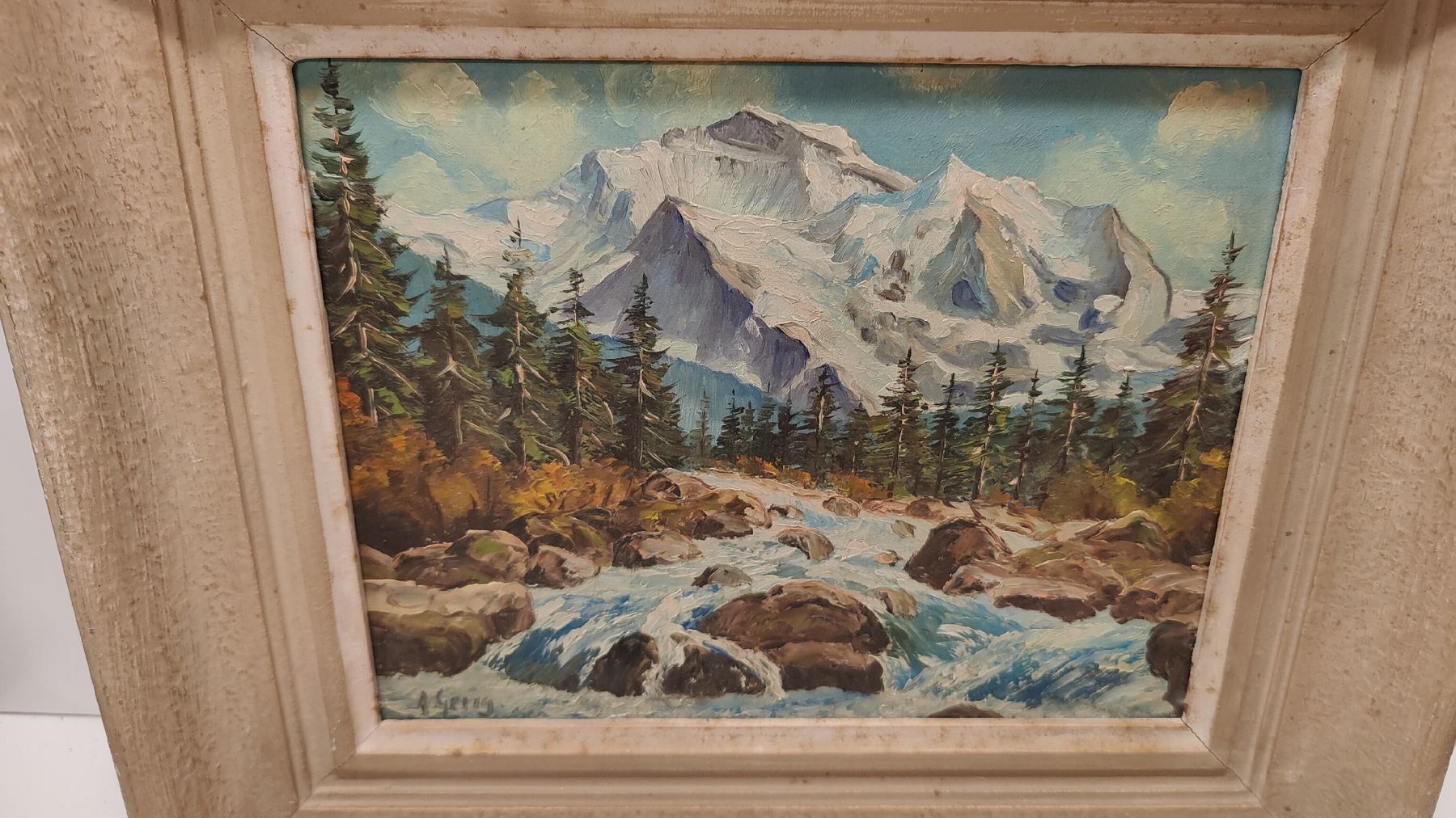 Dipinti: Gemälde Berglandschaft mit Fluss signiert (LG) – Usato da Neuenhof venduto da bro_9zsg 1